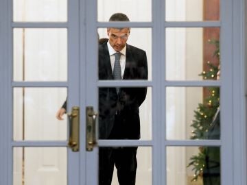 El presidente del Gobierno, Pedro S&aacute;nchez, en el Palacio de la Moncloa