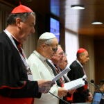 Le&oacute;n XIV durante la reuni&oacute;n con  los cardenales