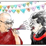 Una ilustraci&oacute;n sat&iacute;rica del artista y activista chino Badiucao con motivo del 90 cumplea&ntilde;os del Dalai Lama 