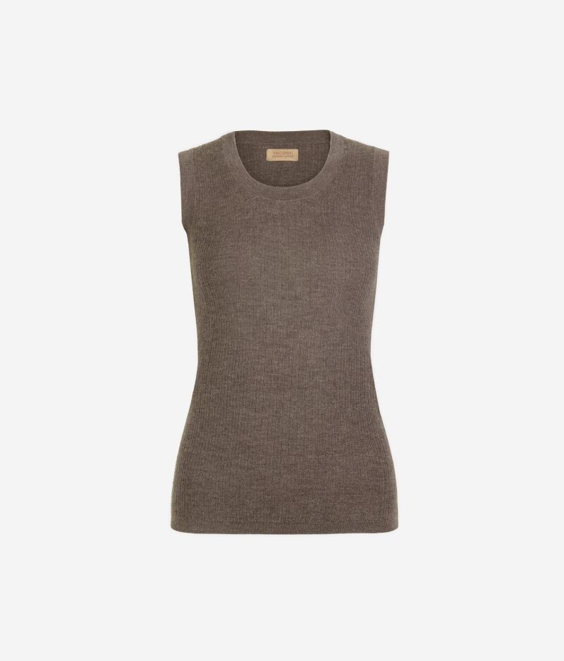 Chaleco de canalé de cashmere ultrafine.