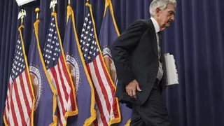 Federal Reserve Chairman Jerome Powell walks off following a news conference following the Federal Open Market Committee meeting, at the Federal Reserve in Washington. Federal Reserve Chairman Jerome Powell walks off following a news conference following the Federal Open Market Committee meeting, at the Federal Reserve in Washington.