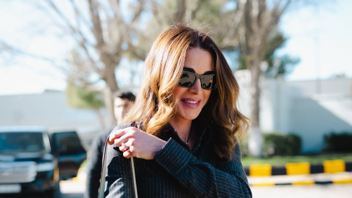 Queen Rania of Jordan Wears Pink Trousers to Meet Twins