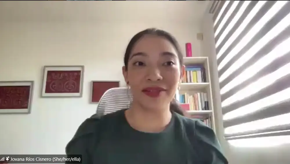 Jovana Ríos Cisnero, directora ejecutiva de Women’s Link Worldwide, en rueda de prensa