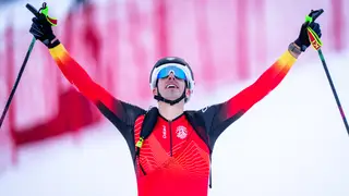 ISMF Ski Mountaineering World Cup in Courchevel MORGINS (France), 15/01/2026.- Oriol Cardona Coll of Spain, 1st, gestures as he crosses the finish line of the Sprint race at the ISMF Ski Mountaineering World Cup, in Courchevel, France, 15 January 2026. (Francia, España) EFE/EPA/MAXIME SCHMID