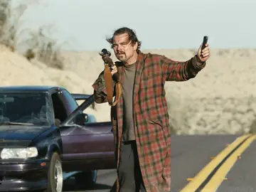 Awards Season This image released by Warner Bros. Pictures shows Leonardo DiCaprio in a scene from "One Battle After Another." (Warner Bros. Pictures via AP)