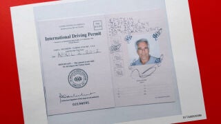 A document that was included in the U.S. Department of Justice release of the Jeffrey Epstein files, photographed Wednesday, Feb. 4, 2026, shows an April 2012 International Driving Permit for Epstein. (AP Photo/Jon Elswick)
