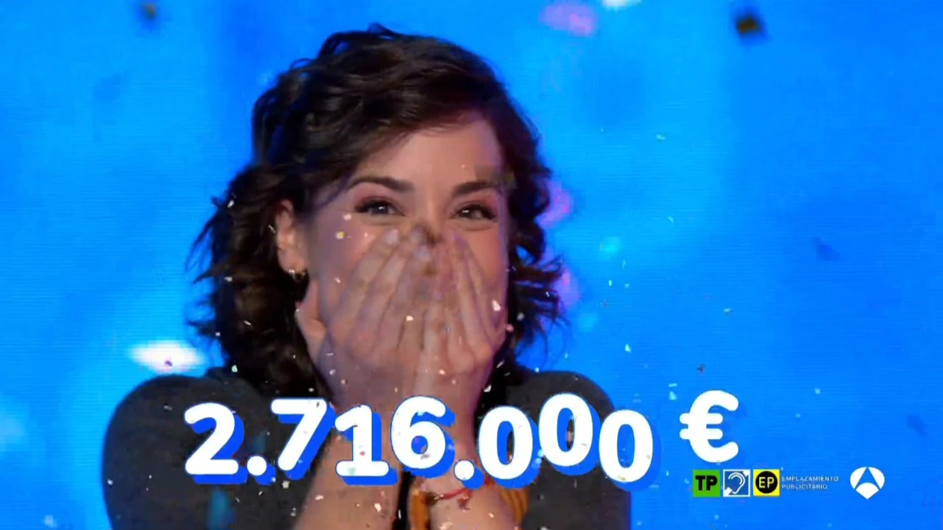 Rosa Rodríguez se echa las manos a la cara tras ganar el bote histórico de 'Pasapalabra'