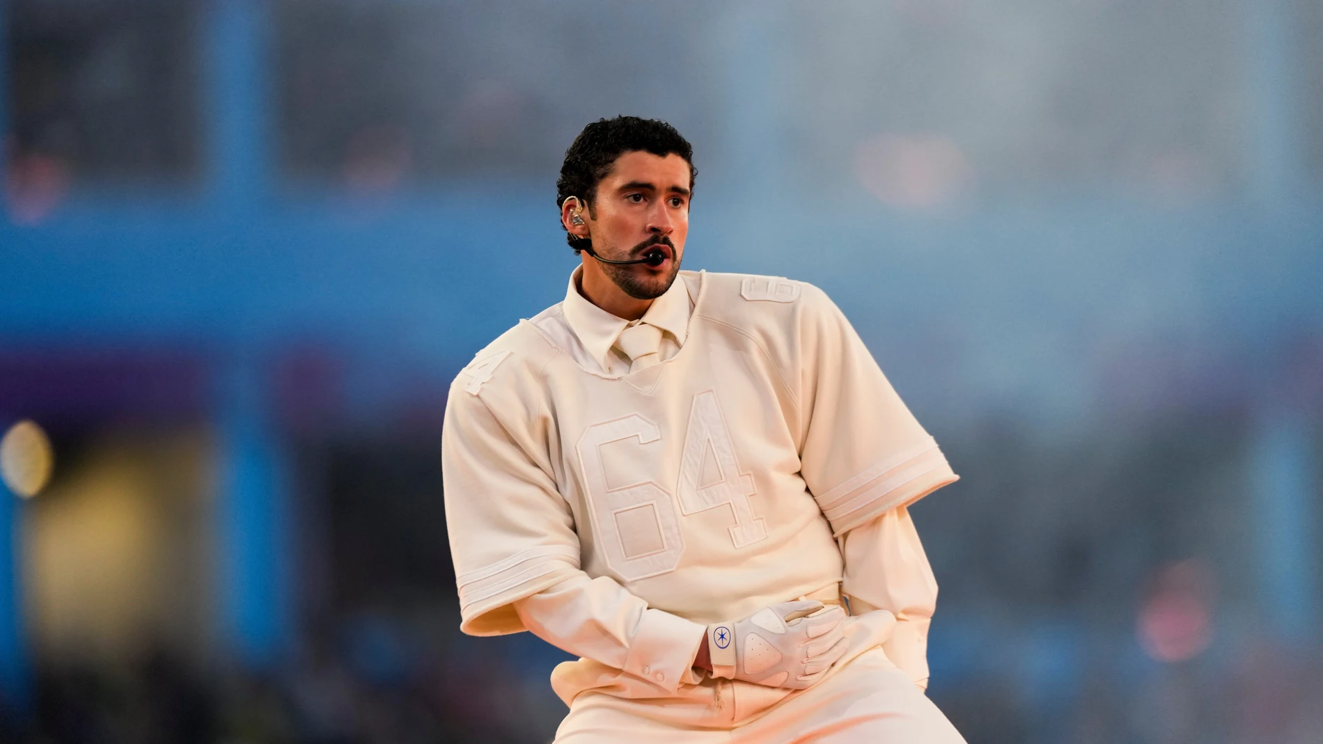 Bad Bunny performs during halftime of the NFL Super Bowl 60 football game between the New England Patriots and the Seattle Seahawks, Sunday, Feb. 8, 2026, in Santa Clara, Calif. (AP Photo/Morry Gash)