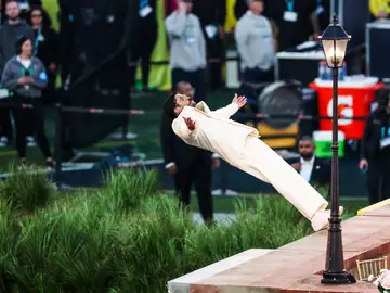 Santa Clara: Bad Bunny performs during the Apple Music halftime show at the Super Bowl LIX American football match between the Seattle Seahawks and New England Patriots at Levi Stadium Santa Clara: Bad Bunny performs during the Apple Music halftime show at the Super Bowl LIX American football match between the Seattle Seahawks and New England Patriots at Levi Stadium