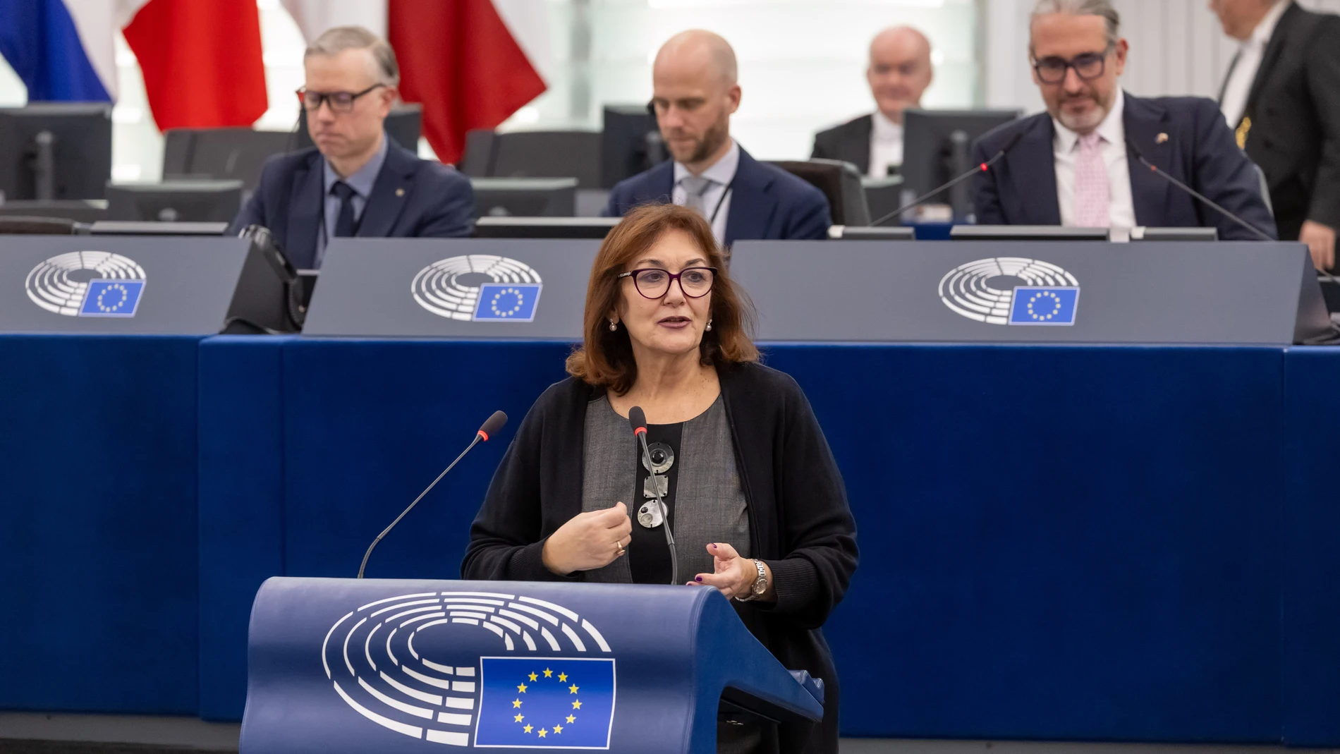 STRASBOURG (France), 10/02/2026.- European Commissioner for the Mediterranean Dubravka Suica speaks during a debate on the 'Situation in Northeast Syria, the violence against civilians and the need to maintain a sustainable ceasefire' as part of the European Parliament plenary session in Strasbourg, France, 10 February 2026. The current plenary session runs from 09 to 12 February 2026. (Francia, Siria, Estrasburgo) EFE/EPA/CHRISTOPHE PETIT TESSON