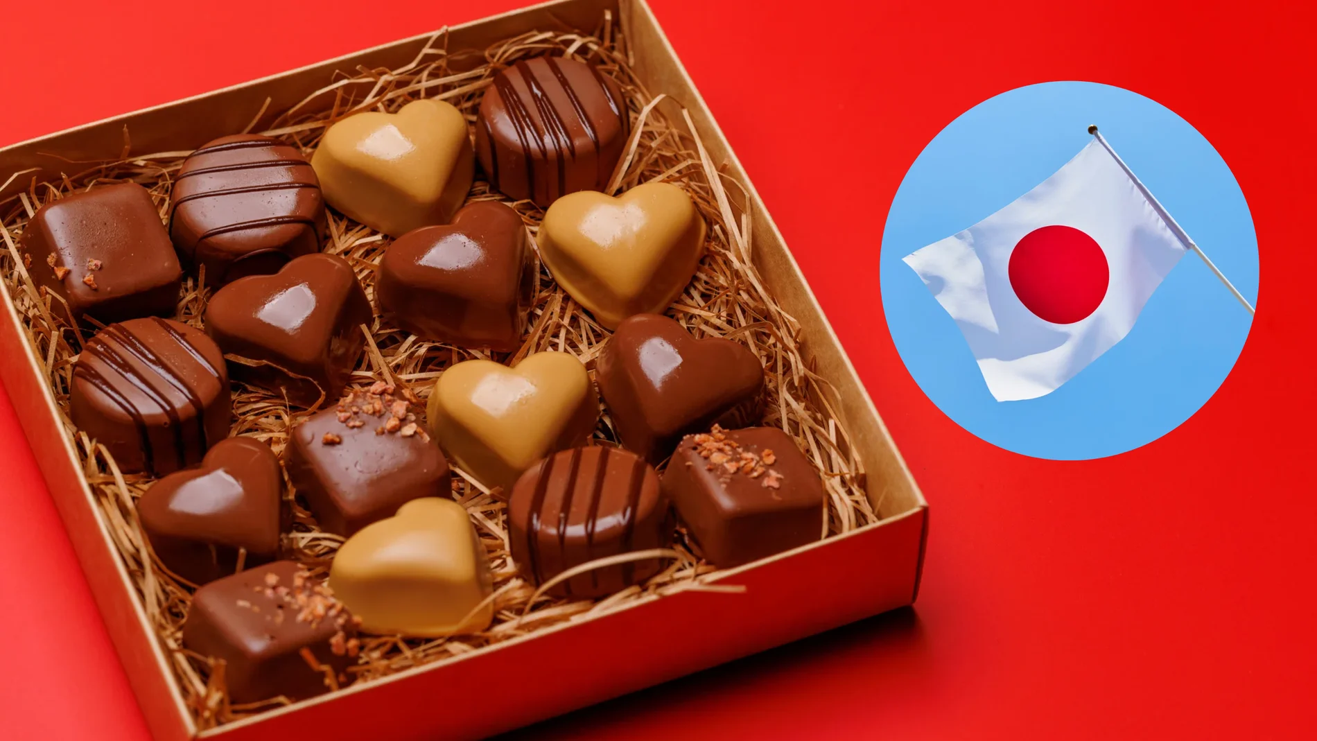 Imagen de unos bombones junto a la bandera de Japón