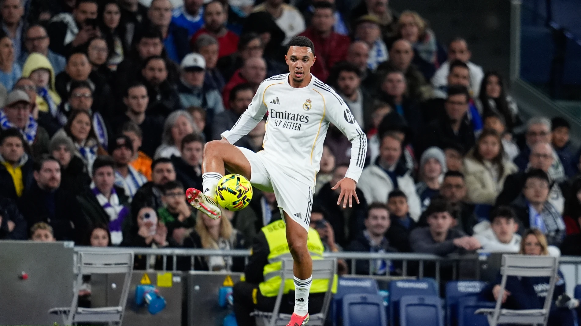 Trent Alexander-Arnold of Real Madrid CF controls the ball during the Spanish League, LaLiga EA Sports, football match played between Real Madrid and Real Sociedad at Bernabeu stadium on February 14, 2026, in Madrid, Spain.AFP7 14/02/2026 ONLY FOR USE IN SPAIN
