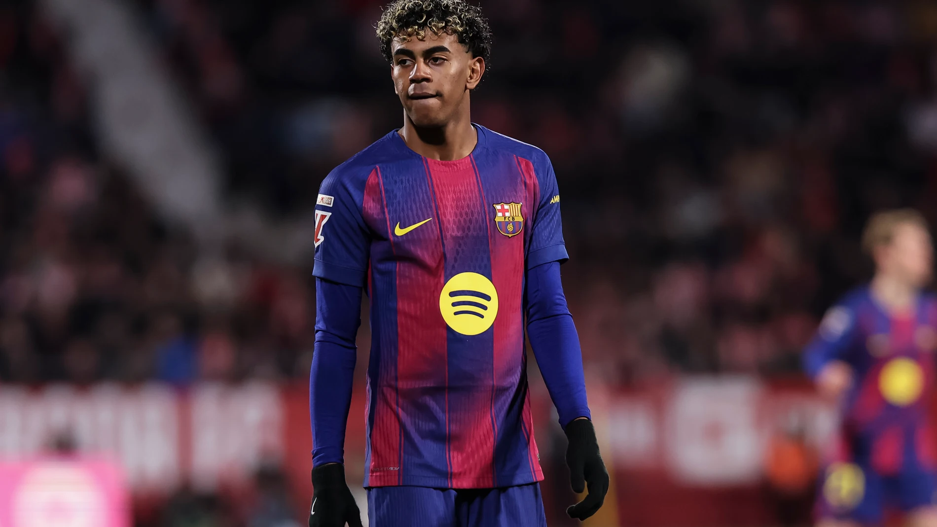 Lamine Yamal of FC Barcelona looks on during the Spanish league, LaLiga EA Sports, football match played between Girona FC and FC Barcelona at Montilivi stadium on February 16, 2026 in Girona, Spain. AFP7 16/02/2026 ONLY FOR USE IN SPAIN