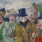 «La intriga», obra pintada en 1890 por el maestro de las máscaras grotescas del carnaval, James Ensor