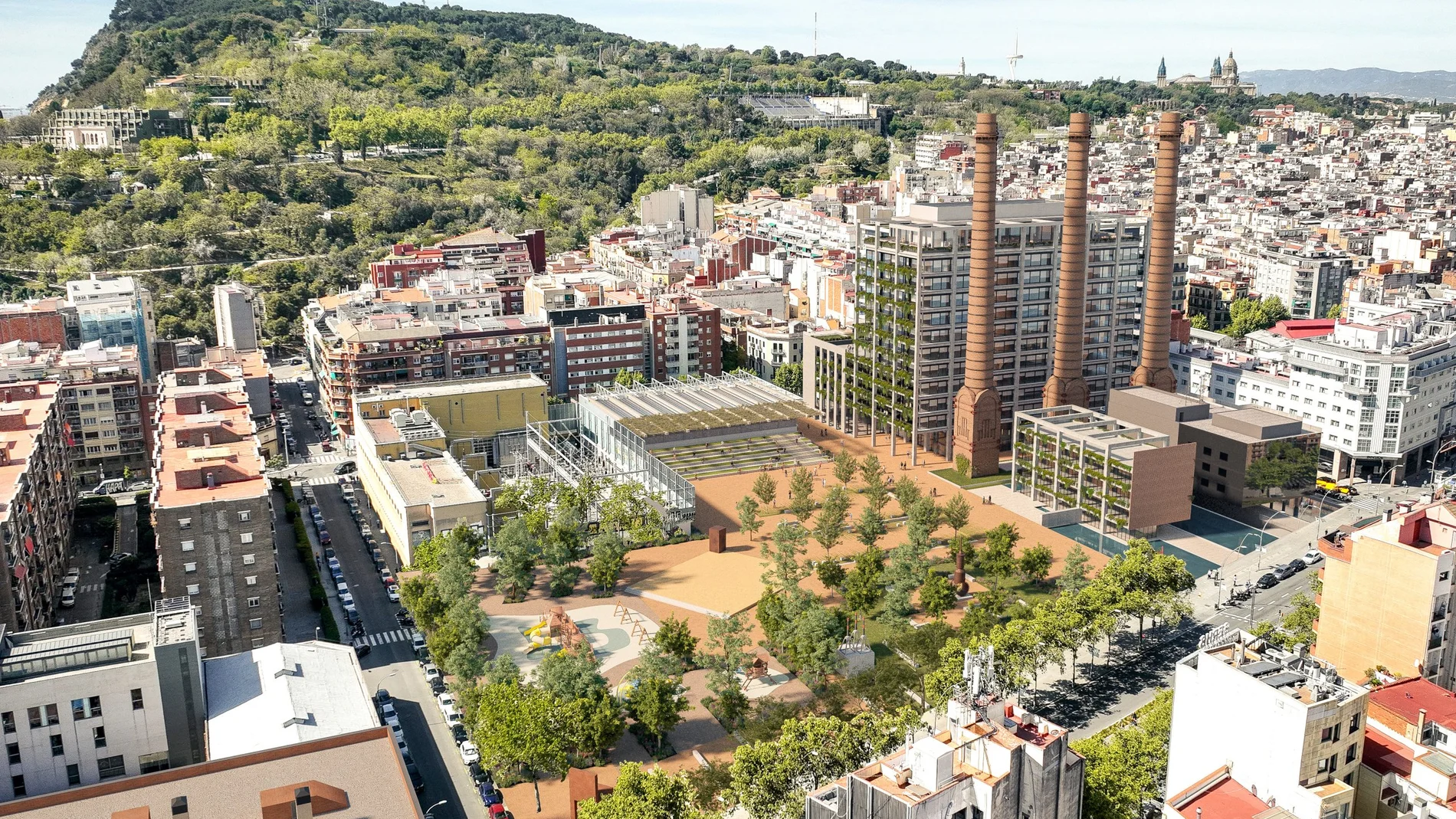 El futuro de las Tres Chimeneas del Poble-sec: oficinas, terrazas y verde