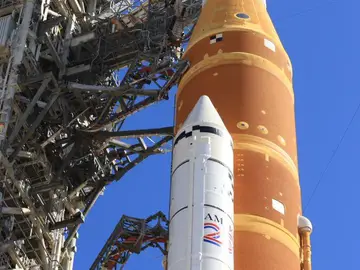NASA-Artemis Moonshot This image provided by NASA shows NASA's moon rocket sits on the pad at Kennedy Space Center in Florida on Thursday, Feb. 19, 2026. (NASA via AP)