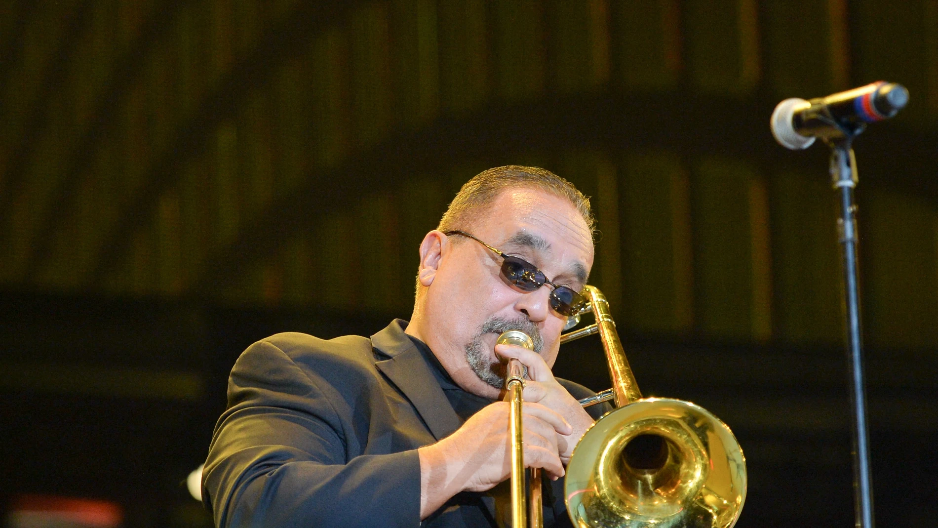 Willie Colon on stage at Grand Slam Party Latino at Marlins Park on December 5, 2015 in Miami, Florida.