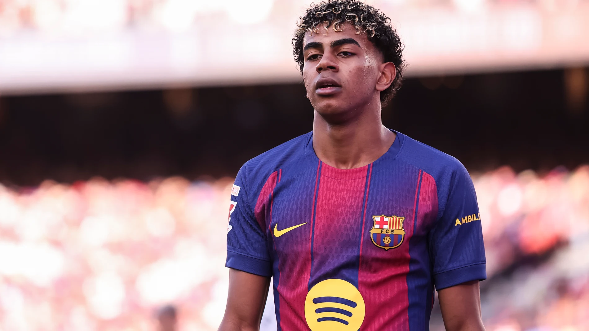 Lamine Yamal of FC Barcelona looks on during the Spanish league, LaLiga EA Sports, football match played between FC Barcelona and Levante UD at Spotify Camp Nou stadium on February 22, 2026 in Barcelona, Spain. AFP7 22/02/2026 ONLY FOR USE IN SPAIN