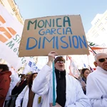 Manifestación de médicos en el Ministerio de Sanidad en Madrid.