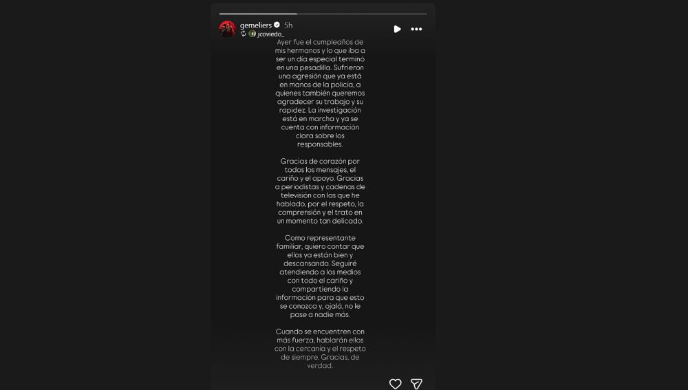 Publicación en Instagram de Juan Carlos Oviedo