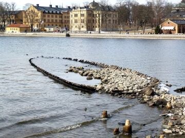 Imagen de los restos del nav&iacute;o en el centro de Estocolmo