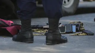 Haiti Violence Bullets litter the ground at the site where police foiled an attempted kidnapping in the Delmas district of Port-au-Prince, Haiti, Monday, Feb. 23, 2026. (AP Photo/Odelyn Joseph)