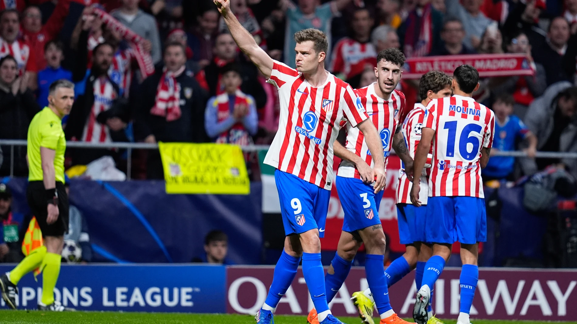 Alexander Sorloth of Atletico de Madrid celebrates a goal during the UEFA Champions League 2025/26 KO play-offs Second Leg match between Atletico de Madrid and Club Brugge KV at Riyadh Air Metropolitano on February 24, 2026, in Madrid, Spain. AFP7 24/02/2026 ONLY FOR USE IN SPAIN