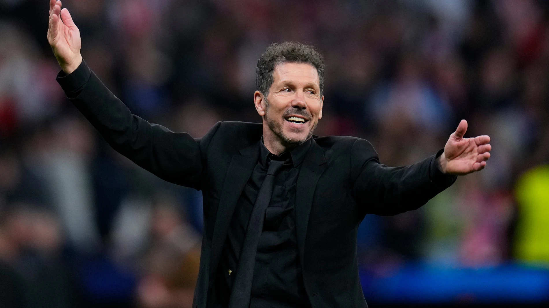 Atletico Madrid's head coach Diego Simeone celebrates after the Champions League play-off second leg soccer match between Atletico Madrid and Club Brugge, in Madrid, Spain, Tuesday, Feb. 24, 2026. (AP Photo/Manu Fernandez)