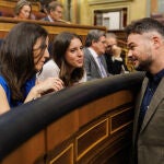 Ione Belarra, Irene Montero y Gabriel Rufi&aacute;n en el Congreso de los Diputados