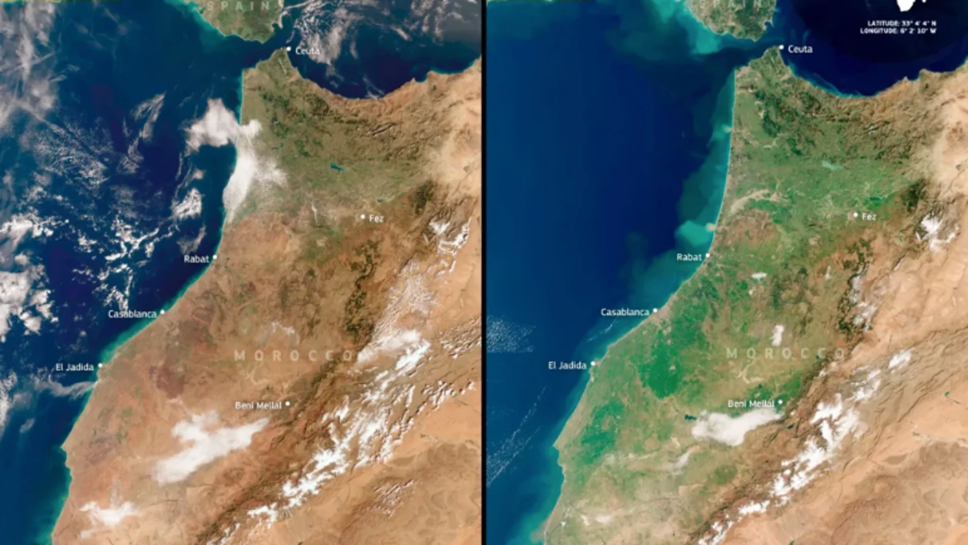 Imágenes satelitales desde el espacio muestran lo que ha pasado en los últimos años en el sur de España y en Marruecos