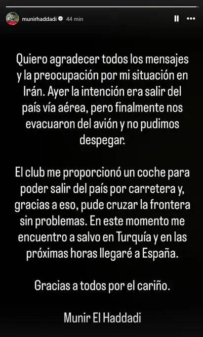El mensaje de Munir El Haddadi en redes sociales