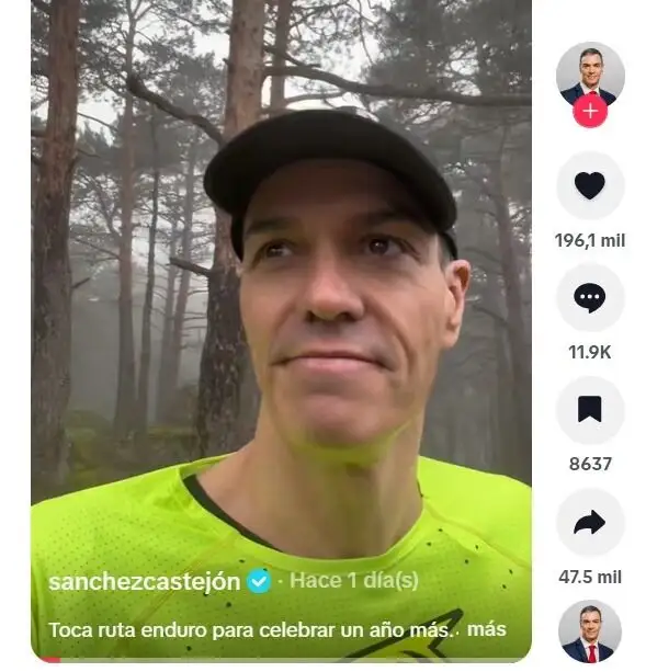 Imagen en TikTok de la publicación de Pedro Sánchez practicando enduro este sábado