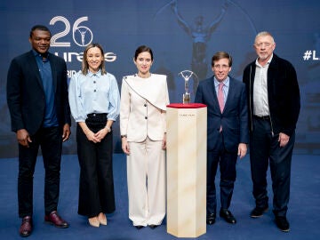 Marcel Desailly, Jessica Ennis-Hill, Isabel Diaz Ayuso, Jose Luis Rodriguez Almeida and Boris Becker during the nominations announcement of the Laureus World Sports Awards 2026 at Real Casa de Correos on March 03, 2026, in Madrid, Spain. AFP7 03/03/2026 ONLY FOR USE IN SPAIN