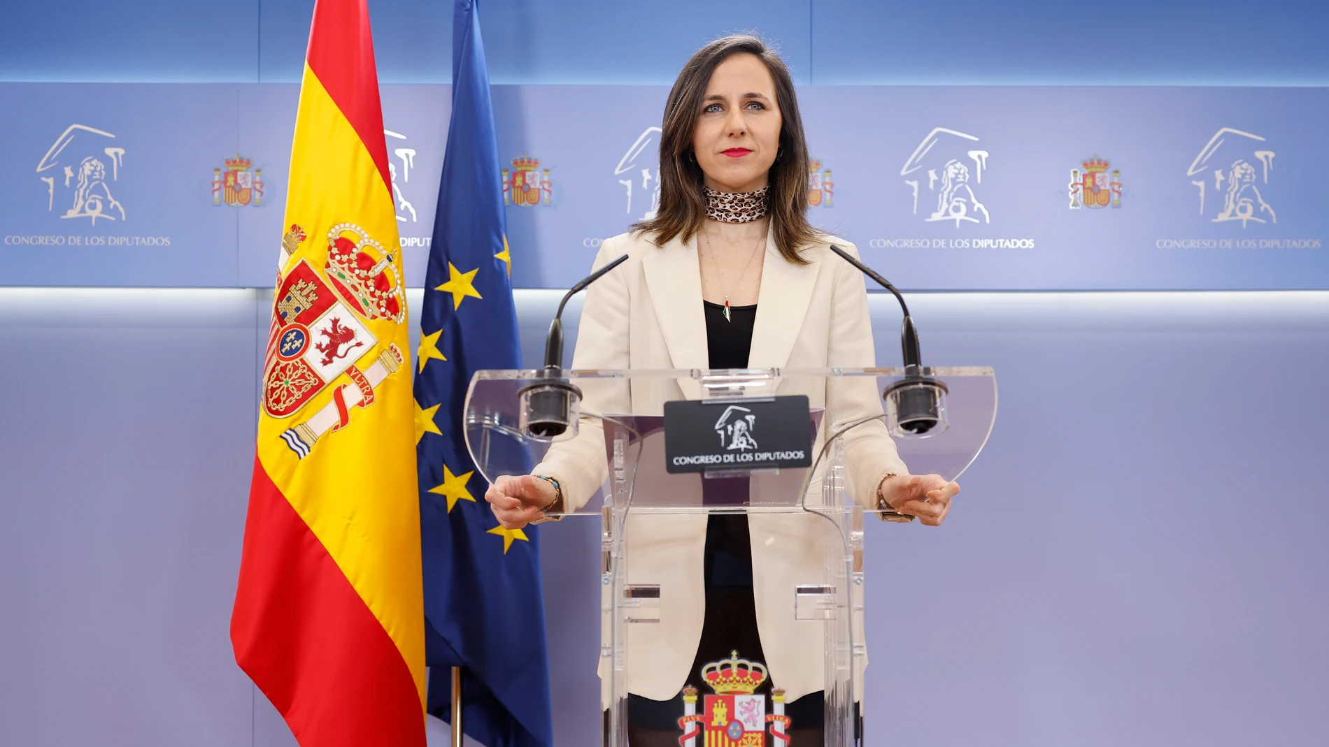 MADRID, 04/03/2026.- La líder de Podemos, Ione Belarra, durante su comparecencia este miércoles en el Congreso. EFE/ Mariscal