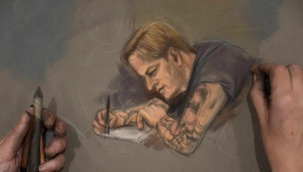 Ilustración de Marius Borg durante su juicio