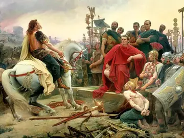 Cuadro por Lionel Noël Royer. 1899. Museo Crozatier, Puy-en-Velay. Muestra a Julio César en la Galia, región que sería conquistada por el dictador romano Cuadro por Lionel Noël Royer. 1899. Museo Crozatier, Puy-en-Velay. Muestra a Julio César en la Galia, región que sería conquistada por el dictador romano