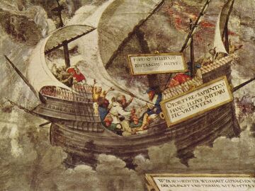 Cuadro del siglo XVI que representa a Pirr&oacute;n sereno en medio de una tormenta