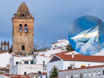 Imagen de Badajoz junto a una bandera de Argentina