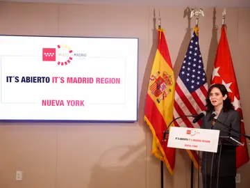 La presidenta de Madrid espera que Gobierno español sepa elegir a sus aliados, como EE.UU. NUEVA YORK (ESTADOS UNIDOS), 10/03/2026.- La presidenta de la Comunidad de Madrid, Isabel Díaz Ayuso, en el marco de un encuentro organizado por Invest in Madrid en la tercera jornada de su viaje institucional a Estados Unidos, ha presentado hoy en Nueva York (EE.UU), 13 proyectos estratégicos en la región de interés para empresarios, fondos de inversión y startups norteamericanos, y animarlos de esta manera a seguir poniendo sus ojos en la región capital de España y al servicio de todos....