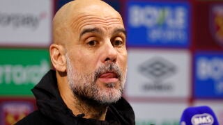 LONDON (United Kingdom), 14/03/2026.- Manchester City manager Pep Guardiola speaks at a press conference after the English Premier League match of West Ham United against Manchester City, in London, Britain, 14 March 2026. (Reino Unido, Londres) EFE/EPA/TOLGA AKMEN EDITORIAL USE ONLY. No use with unauthorized audio, video, data, fixture lists, club/league logos, 'live' services or NFTs. Online in-match use limited to 120 images, no video emulation. No use in betting, games or single club/leag...