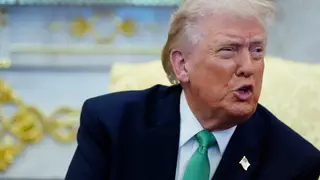 Trump President Donald Trump speaks during a meeting with Irish Prime Minister Micheál Martin in the Oval Office of the White House, on St. Patrick's Day, Tuesday, March 17, 2026, in Washington. (AP Photo/Alex Brandon)