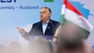 Hungarian Prime Minister Viktor Orb&aacute;n speaks during an assembly of European far-right parties with Orb&aacute;n&rsquo;s Patriots for Europe group, in Budapest, Hungary, Monday, March 23, 2026. (AP Photo/Denes Erdos)