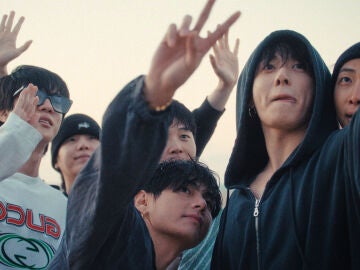 This image released by Netflix shows BTS members, from left, Jin, Suga, Jimin, V, Jung Kook, and RM in a scene from the documentary "BTS: The Return." (Netflix via AP)