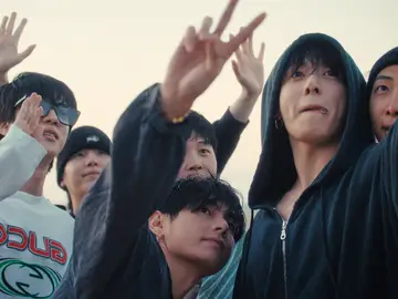 Film - BTS: The Return This image released by Netflix shows BTS members, from left, Jin, Suga, Jimin, V, Jung Kook, and RM in a scene from the documentary "BTS: The Return." (Netflix via AP)