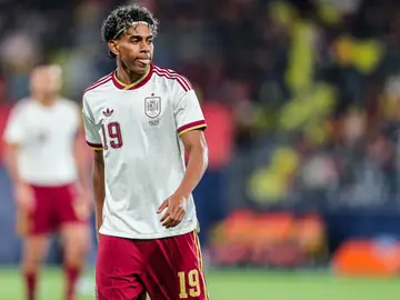 Spain V Serbia - International Friendly Match Lamine Yamal of Spain gestures during the international friendly match played between Spain Team and Serbia Team at La Ceramica stadium on March 27, 2026, in Villarreal, Spain. AFP7 27/03/2026 ONLY FOR USE IN SPAIN