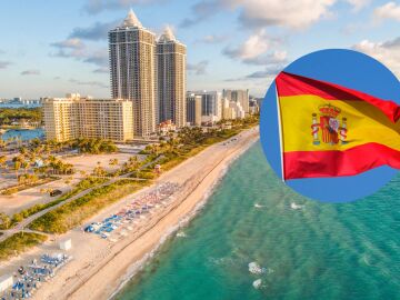 Imagen de Miami junto a una bandera de Espa&ntilde;a