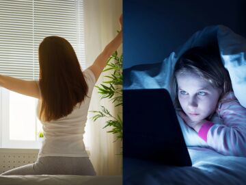 Imagen de archivo de una persona madrugando y de otra trasnochando