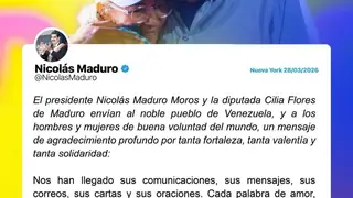 Maduro asegura que está "bien y firme" tras su comparecencia en Nueva York y llama al diálogo en Venezuela El presidente de Venezuela, Nicolás Maduro, y su esposa, Cilia Flores, envían al noble pueblo venezolano REMITIDA / HANDOUT por NICOLÁS MADURO Fotografía remitida a medios de comunicación exclusivamente para ilustrar la noticia a la que hace referencia la imagen, y citando la procedencia de la imagen en la firma 29/03/2026