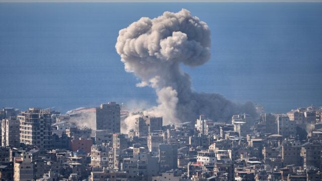 FILE - Smoke rises from an Israeli airstrike in Dahiyeh, Beirut's southern suburbs, March 9, 2026. (AP Photo/Hassan Ammar, File)