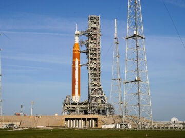 The NASA Artemis II SLS (Space Launch System) rocket with the Orion spacecraft is seen at Launch Complex 39B at the Kennedy Space Center, Tuesday, March 31, 2026, in Cape Canaveral, Fla. (AP Photo/John Raoux)